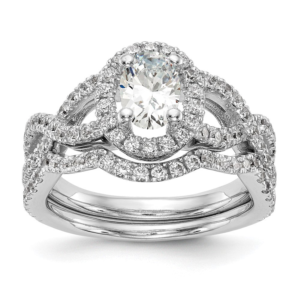 14K White Gold Halo Twist (Holds 1 carat (7.5x5.5mm) Oval Center) 3/4 carat Diamond Semi-Mount Engagement Ring
