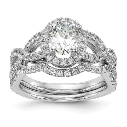14K White Gold Halo Twist (Holds 1 carat (7.5x5.5mm) Oval Center) 3/4 carat Diamond Semi-Mount Engagement Ring