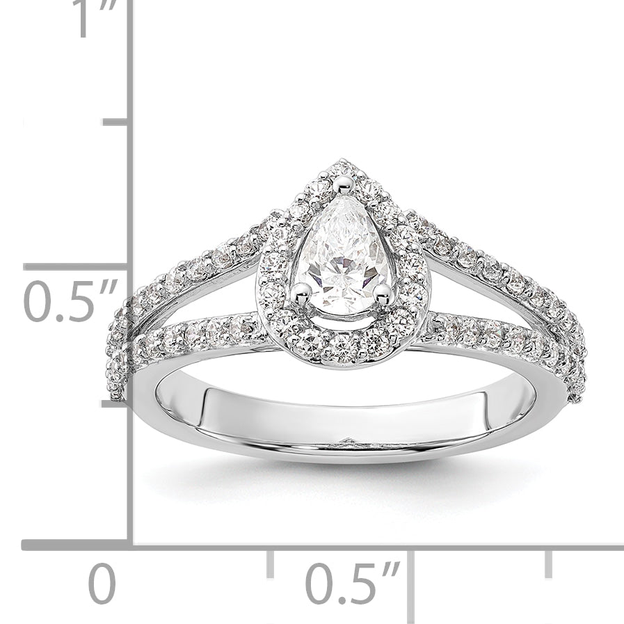 14K White Gold True Origin 5/8 Carat Lab Grown Diamond Vs/Si D E F Semi Mount Pear Halo Engagement Ring