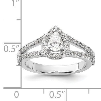 14K White Gold True Origin 5/8 Carat Lab Grown Diamond Vs/Si D E F Semi Mount Pear Halo Engagement Ring