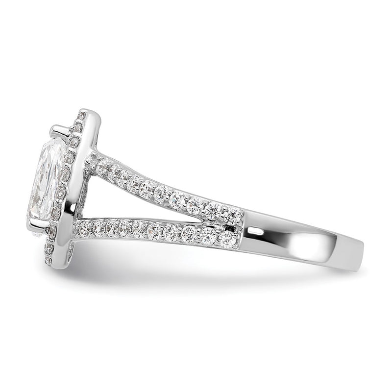 True Origin 14K White Gold 5/8 carat Lab Grown Diamond VS/SI  D E F  Semi Mount Pear Halo Engagement Ring