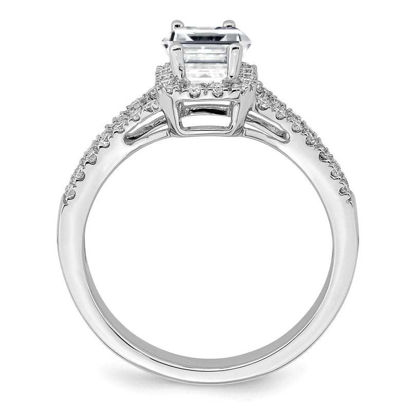 14K White Gold True Origin 3/8 Carat Lab Grown Diamond Vs D E F Semi Mount Emerald Halo Engagement Ring