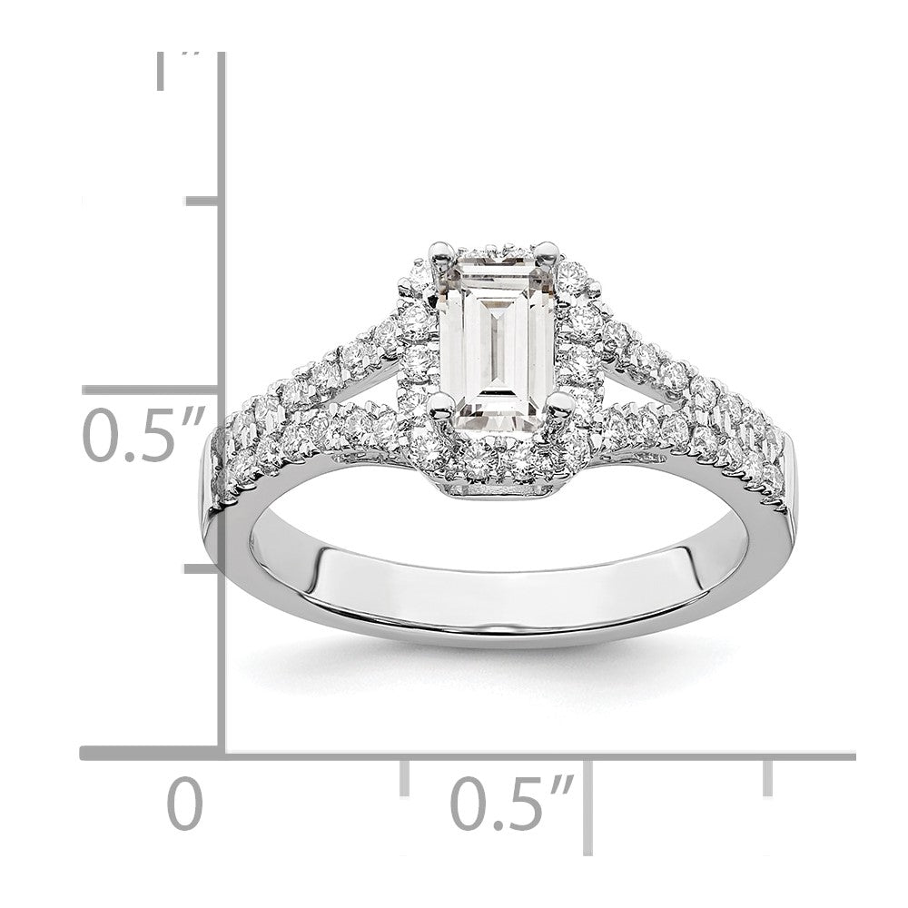 14K White Gold True Origin 3/8 Carat Lab Grown Diamond Vs D E F Semi Mount Emerald Halo Engagement Ring