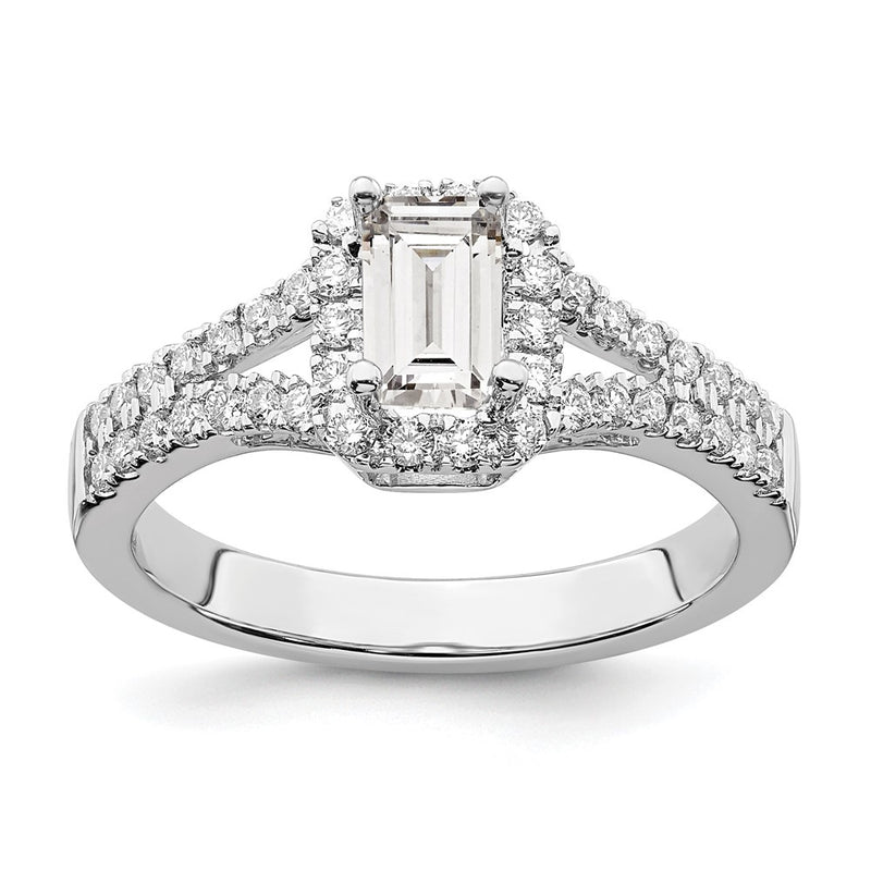 14K White Gold True Origin 3/8 Carat Lab Grown Diamond Vs D E F Semi Mount Emerald Halo Engagement Ring