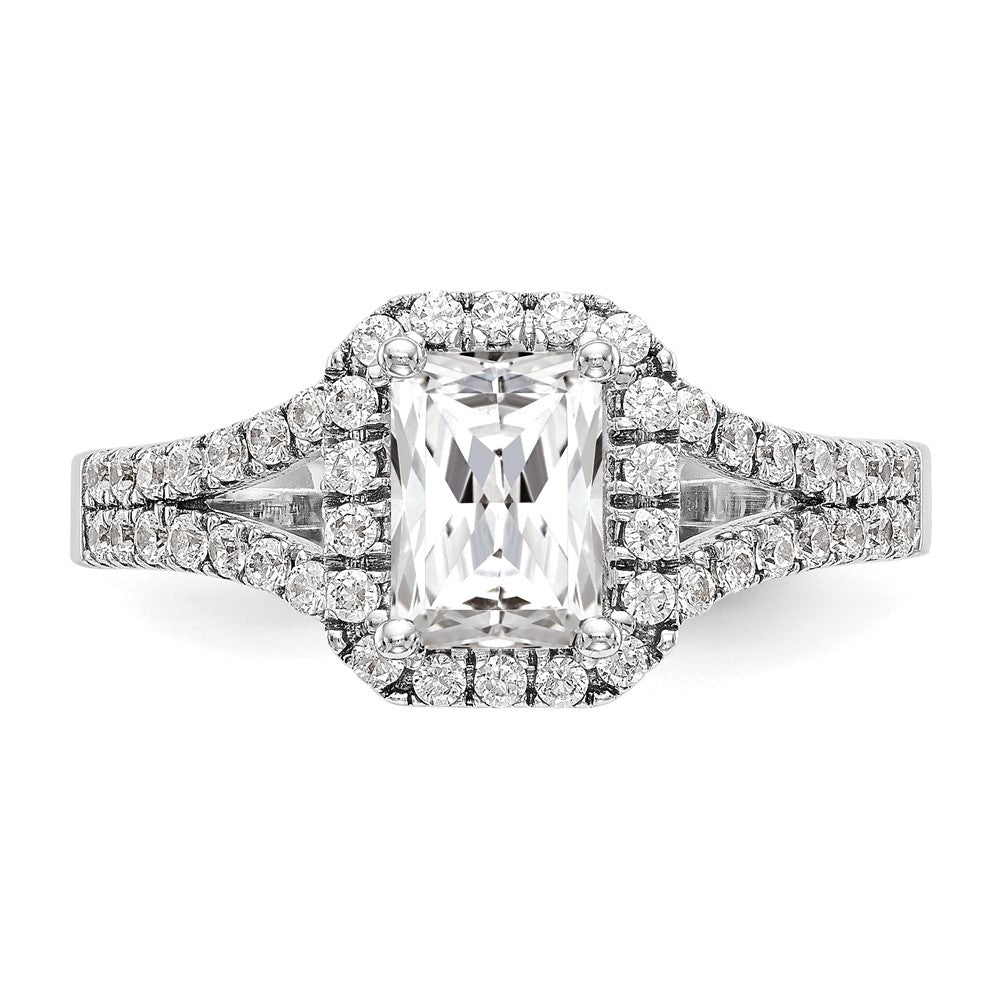 14K White Gold Halo Plus (Holds 1 carat (7.7x5.8mm) Emerald-cut Center) 1/2 carat Diamond Semi-Mount Engagement Ring