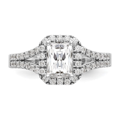 14K White Gold Halo Plus (Holds 1 carat (7.7x5.8mm) Emerald-cut Center) 1/2 carat Diamond Semi-Mount Engagement Ring