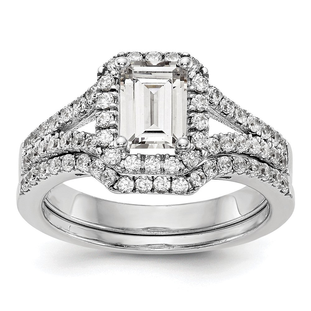 14K White Gold Halo Plus (Holds 1 carat (7.7x5.8mm) Emerald-cut Center) 1/2 carat Diamond Semi-Mount Engagement Ring