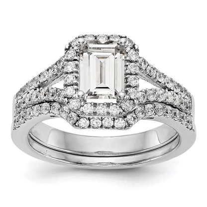 14K White Gold Halo Plus (Holds 1 carat (7.7x5.8mm) Emerald-cut Center) 1/2 carat Diamond Semi-Mount Engagement Ring