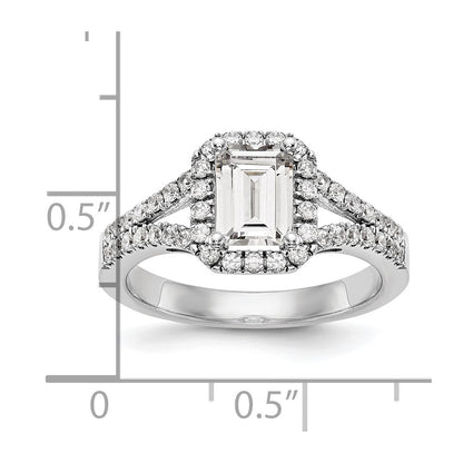 14K White Gold Halo Plus (Holds 1 carat (7.7x5.8mm) Emerald-cut Center) 1/2 carat Diamond Semi-Mount Engagement Ring