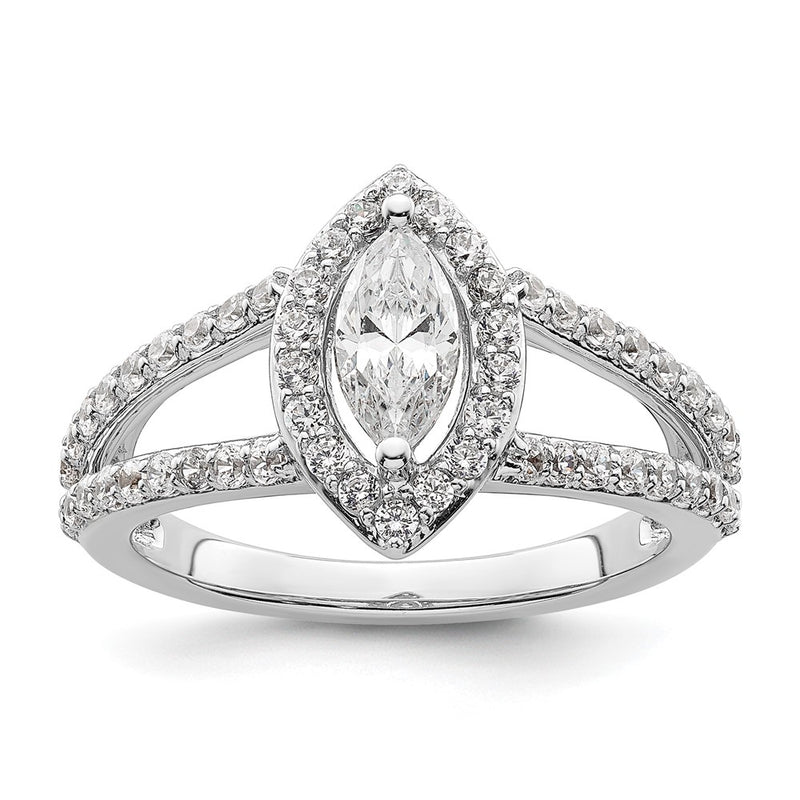 14K White Gold Halo Plus (Holds 1/2 Carat (8X4mm) Marquise Center) 5/8 Diamond Semi Mount Engagement Ring