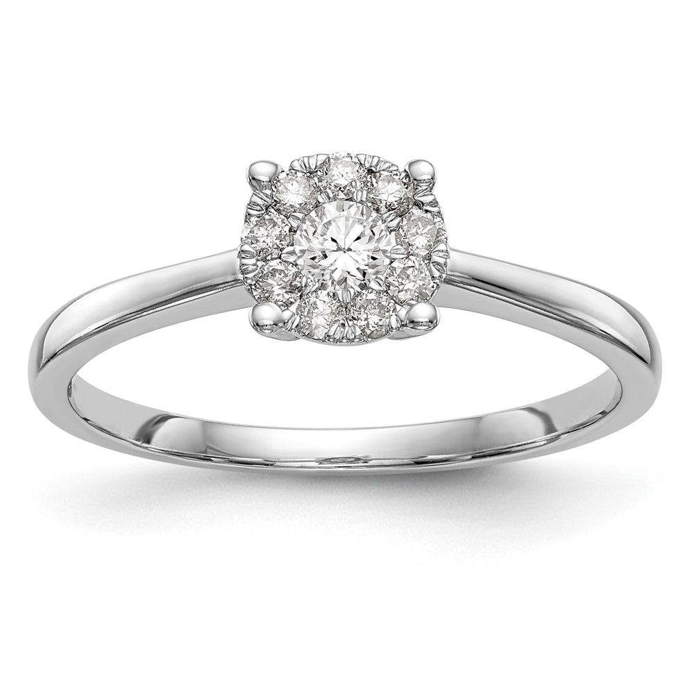 14K White Gold Halo Cluster 1/4 Carat Diamond Complete Engagement Ring