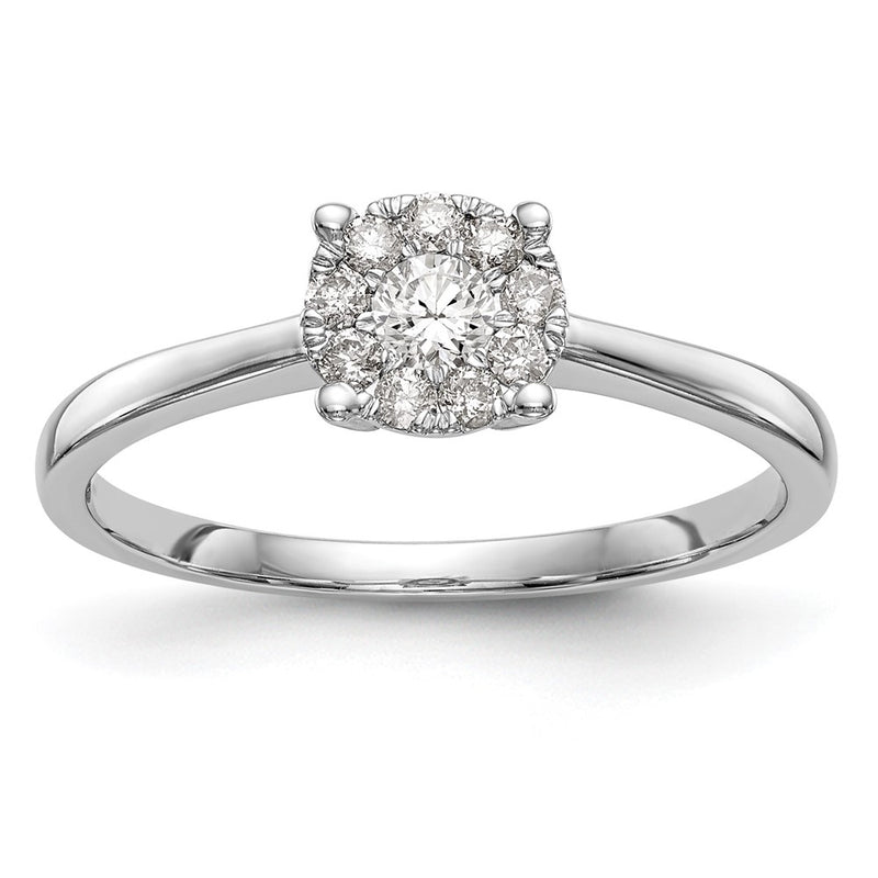 14K White Gold Halo Cluster 1/4 Carat Diamond Complete Engagement Ring