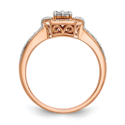 14K Rose Gold Square Cluster 1/5 Carat Diamond Complete Engagement Ring