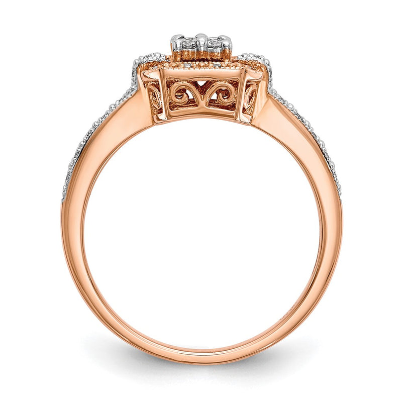 14K Rose Gold Square Cluster 1/5 Carat Diamond Complete Engagement Ring
