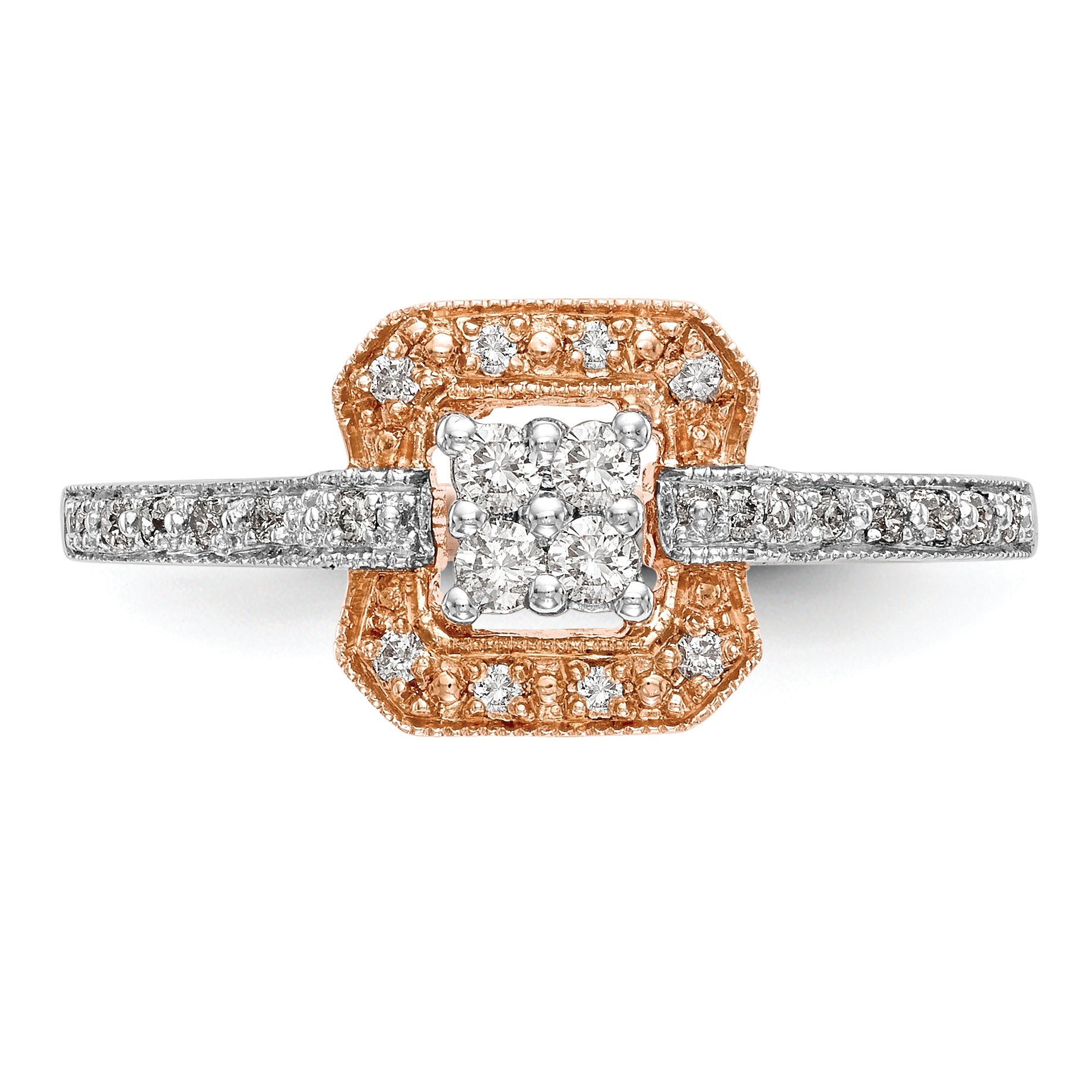 14K Rose Gold Square Cluster 1/5 Carat Diamond Complete Engagement Ring