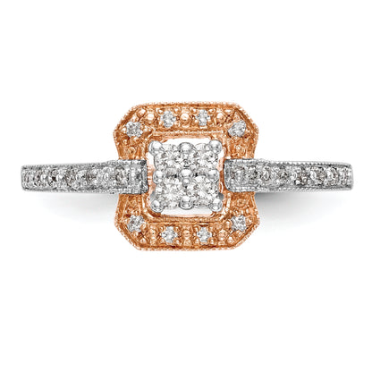 14K Rose Gold Square Cluster 1/5 Carat Diamond Complete Engagement Ring