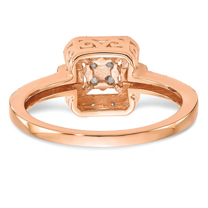 14K Rose Gold Square Cluster 1/5 Carat Diamond Complete Engagement Ring