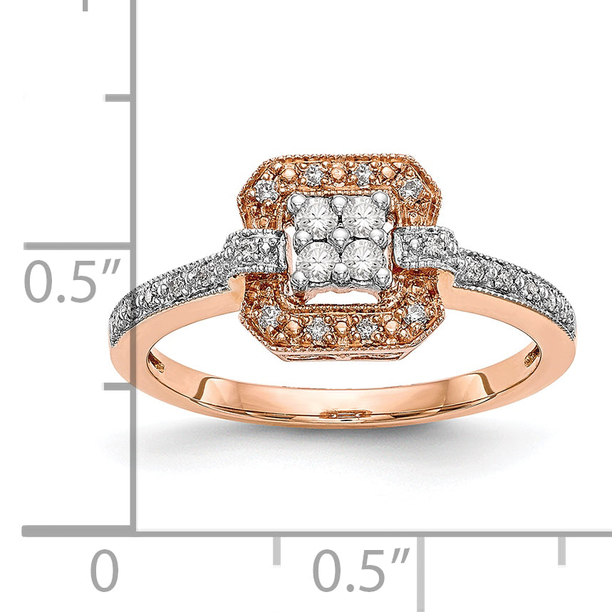 14K Rose Gold Square Cluster 1/5 Carat Diamond Complete Engagement Ring