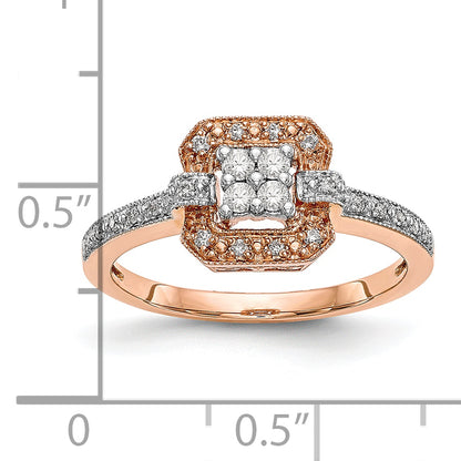 14K Rose Gold Square Cluster 1/5 Carat Diamond Complete Engagement Ring