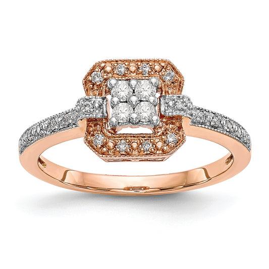 14K Rose Gold Square Cluster 1/5 Carat Diamond Complete Engagement Ring