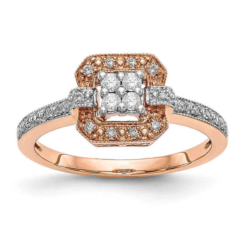 14K Rose Gold Square Cluster 1/5 Carat Diamond Complete Engagement Ring