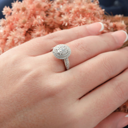14K White Gold Real Diamond Cluster Wedding Band
