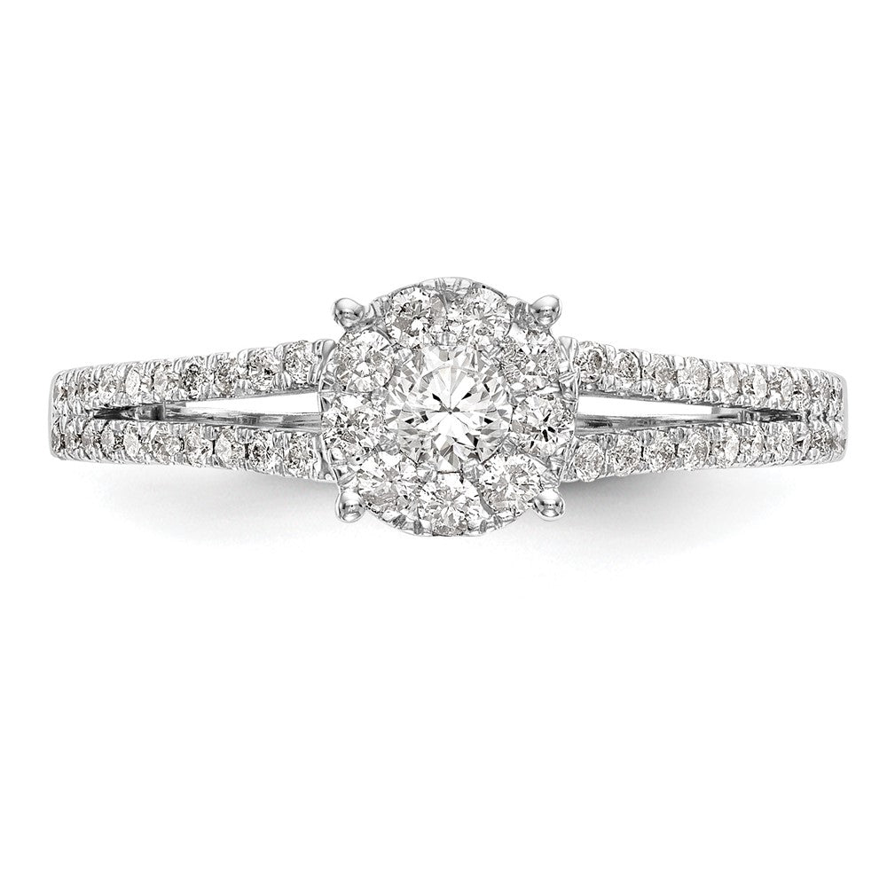 14K White Gold Halo Cluster 1/2 Carat Diamond Complete Engagement Ring