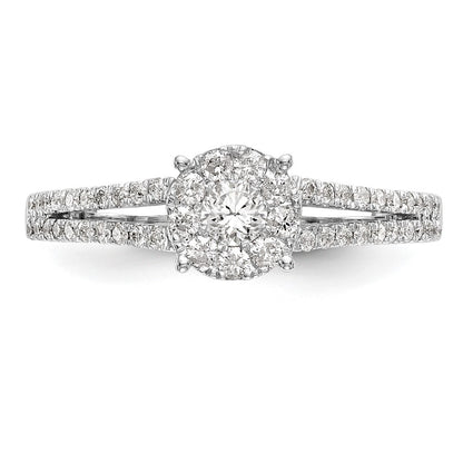 14K White Gold Halo Cluster 1/2 Carat Diamond Complete Engagement Ring