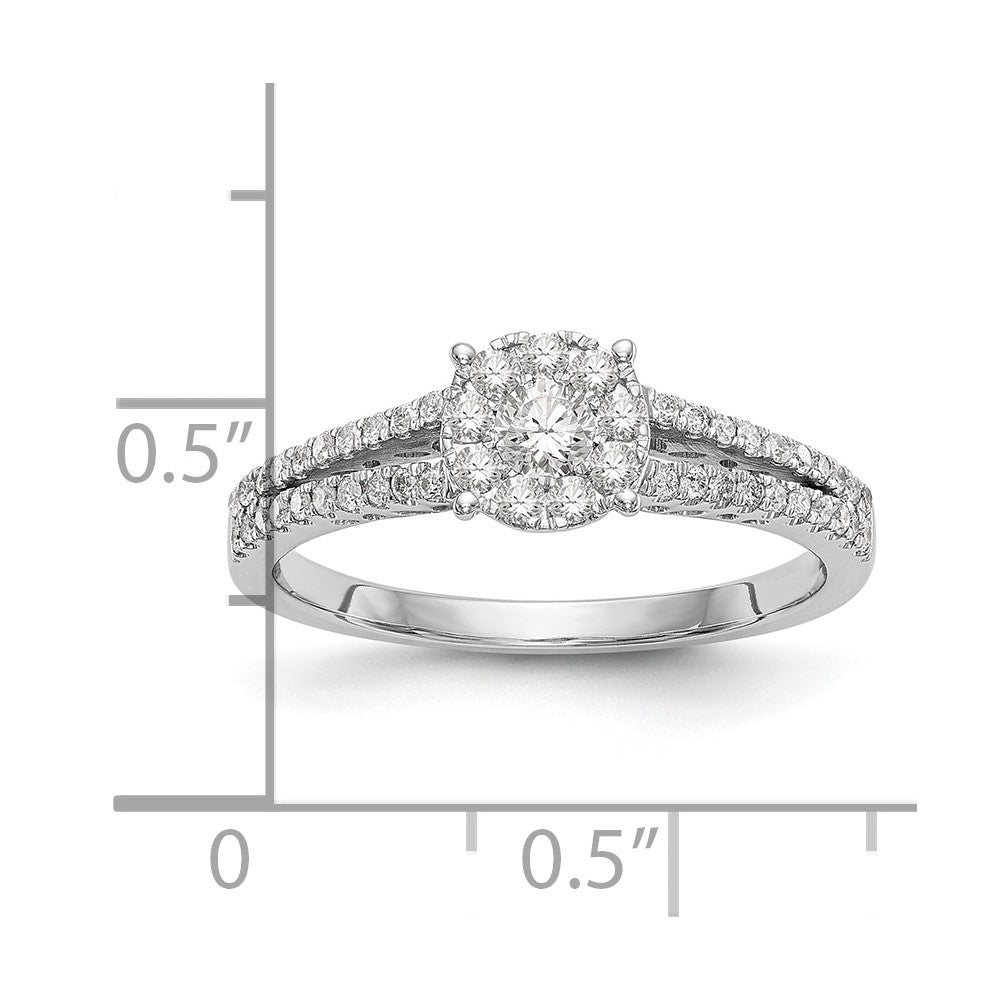 14K White Gold Halo Cluster 1/2 Carat Diamond Complete Engagement Ring