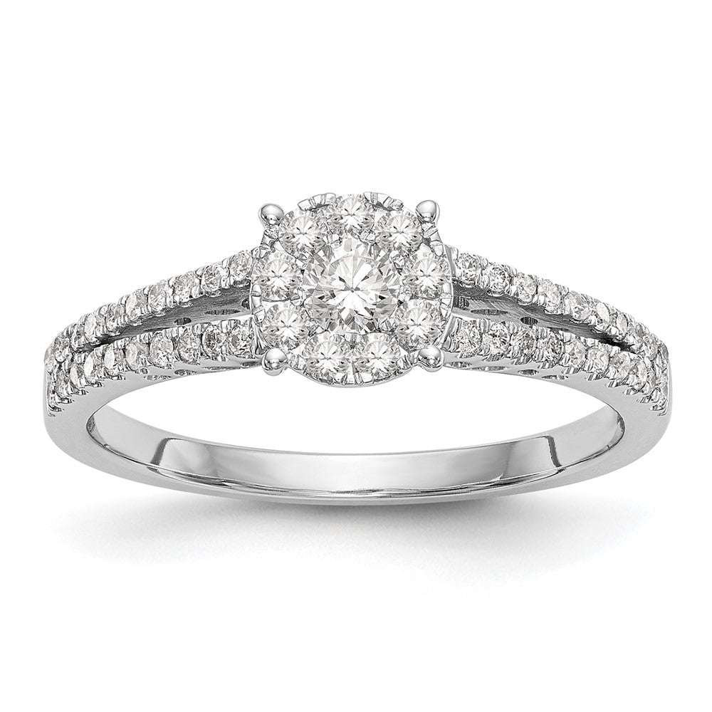 14K White Gold Halo Cluster 1/2 Carat Diamond Complete Engagement Ring