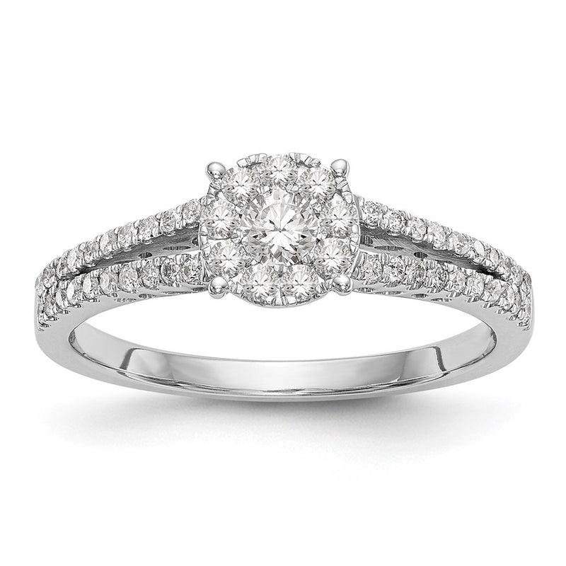 14K White Gold Halo Cluster 1/2 Carat Diamond Complete Engagement Ring