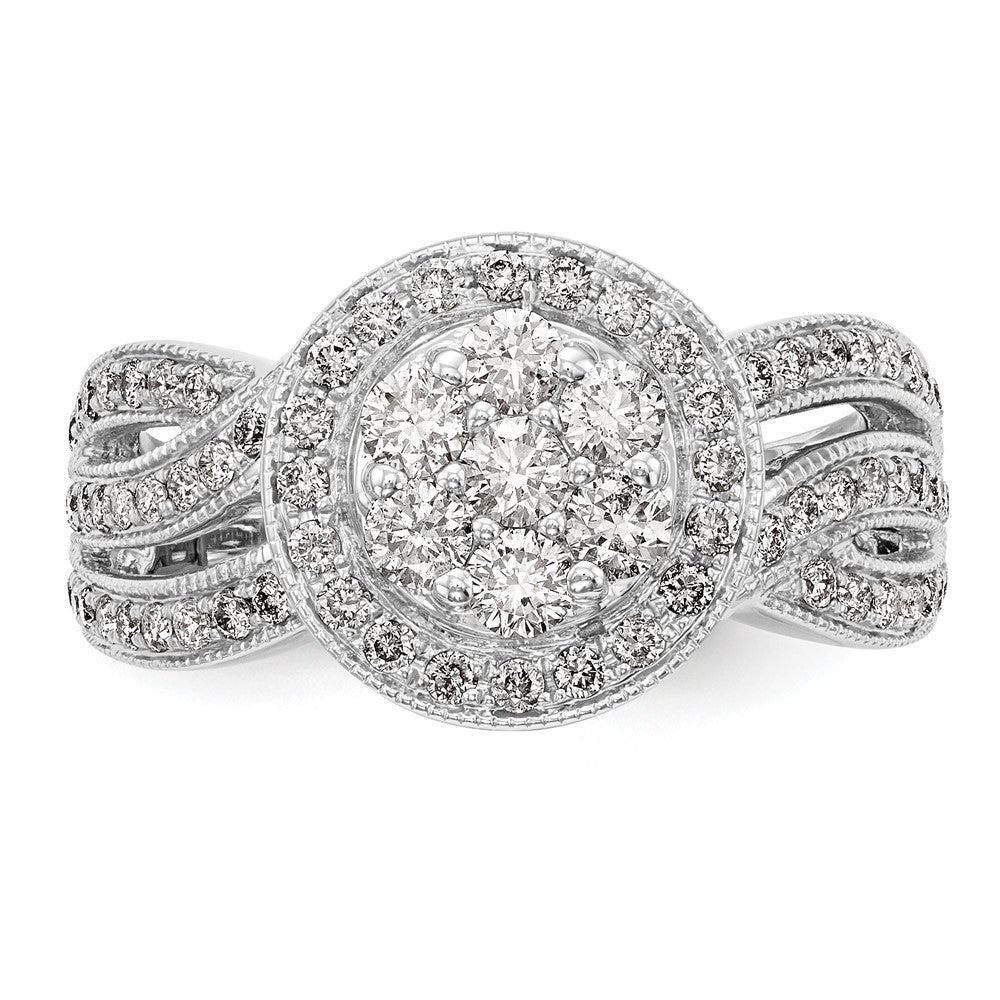 14K White Gold Complete Real Diamond Cluster Engagement Ring