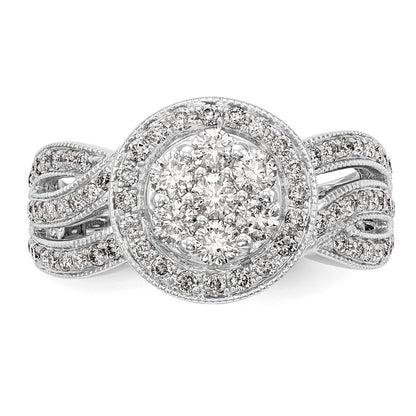 14K White Gold Complete Real Diamond Cluster Engagement Ring