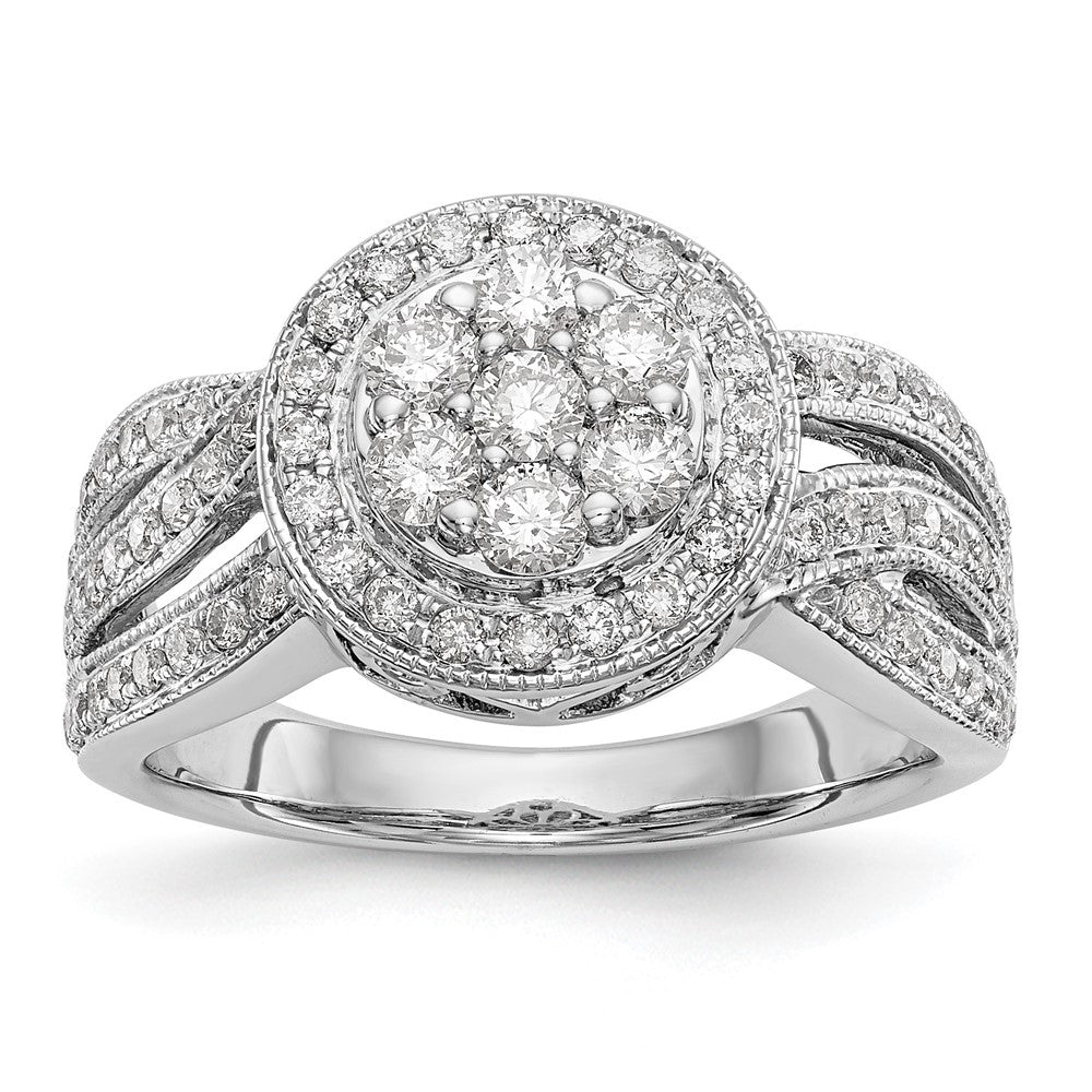 14K White Gold Complete Real Diamond Cluster Engagement Ring
