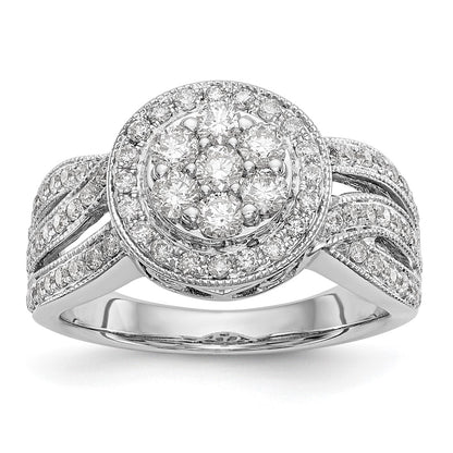 14K White Gold Complete Real Diamond Cluster Engagement Ring