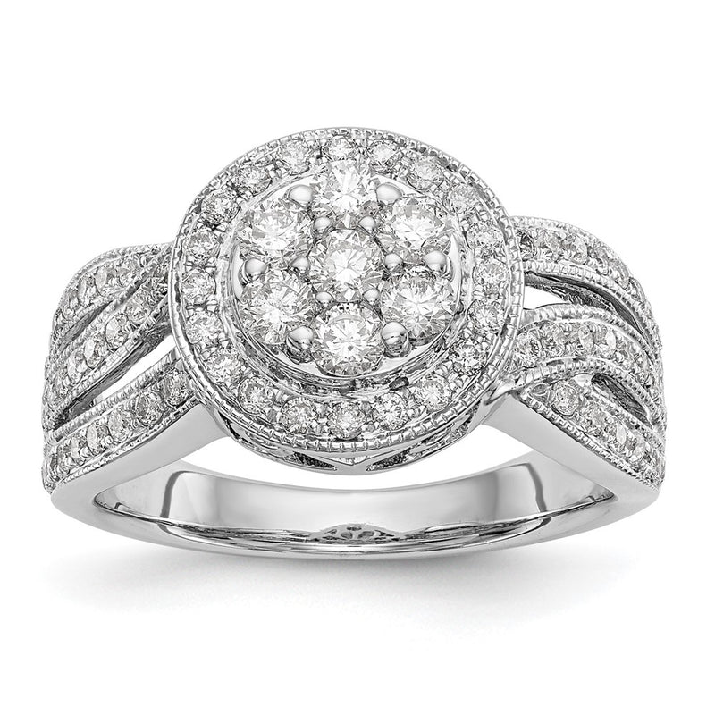 14K White Gold Complete Real Diamond Cluster Engagement Ring