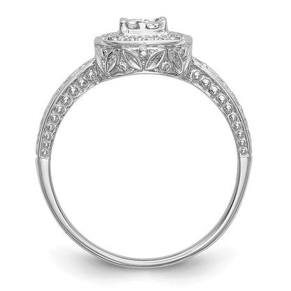 14K White Gold Square Halo Cluster 1/5 Carat Princess/Round Diamond Complete Engagement Ring