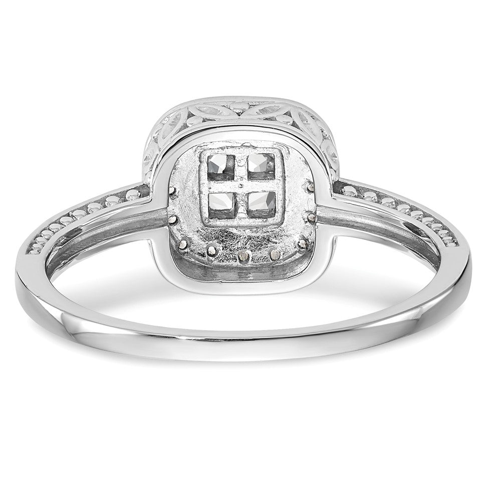 14K White Gold Square Halo Cluster 1/5 Carat Princess/Round Diamond Complete Engagement Ring