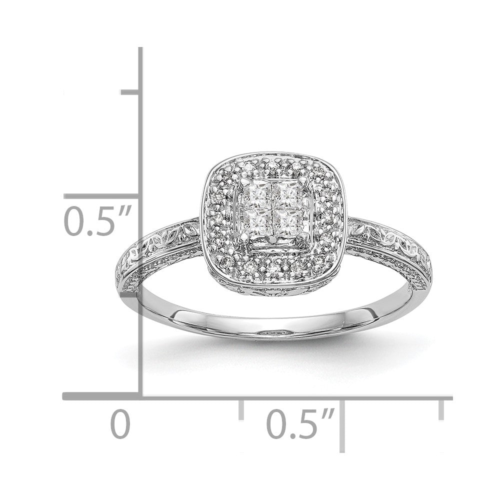 14K White Gold Square Halo Cluster 1/5 Carat Princess/Round Diamond Complete Engagement Ring