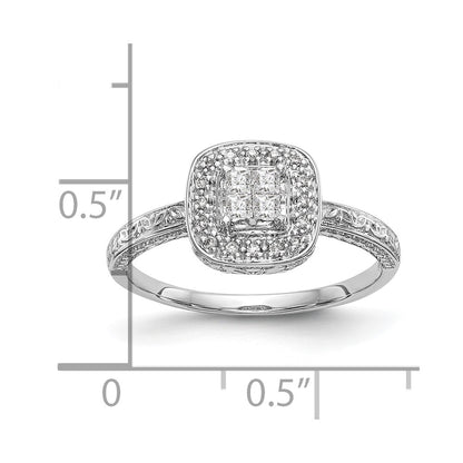 14K White Gold Square Halo Cluster 1/5 Carat Princess/Round Diamond Complete Engagement Ring