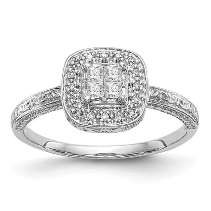 14K White Gold Square Halo Cluster 1/5 Carat Princess/Round Diamond Complete Engagement Ring