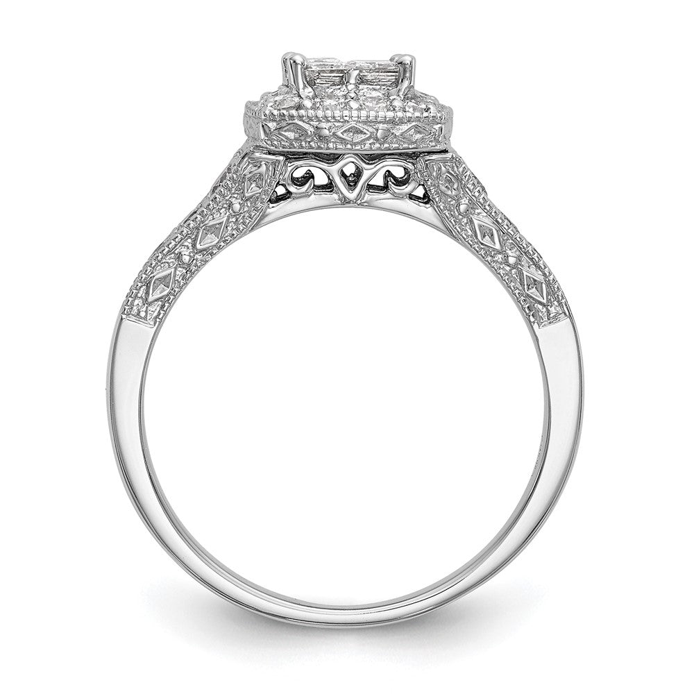 14K White Gold Complete Real Diamond Cluster Engagement Ring