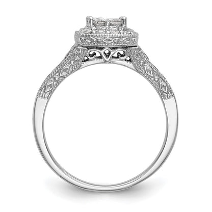 14K White Gold Complete Real Diamond Cluster Engagement Ring