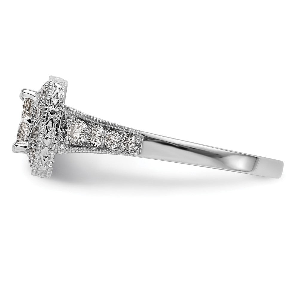 14K White Gold Complete Real Diamond Cluster Engagement Ring
