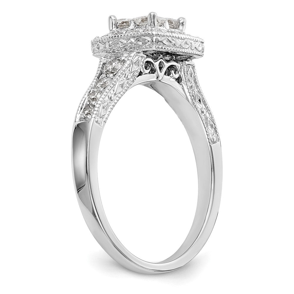 14K White Gold Complete Real Diamond Cluster Engagement Ring