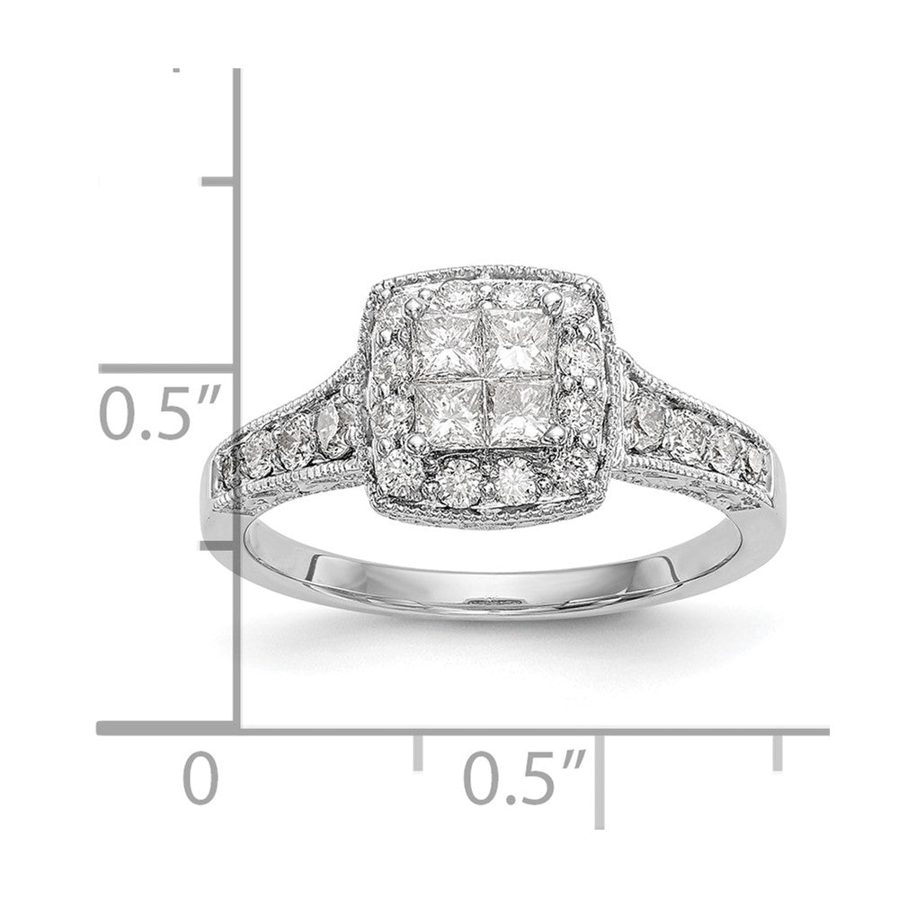14K White Gold Square Halo Cluster 3/4 Carat Princess/Round Diamond Complete Engagement Ring