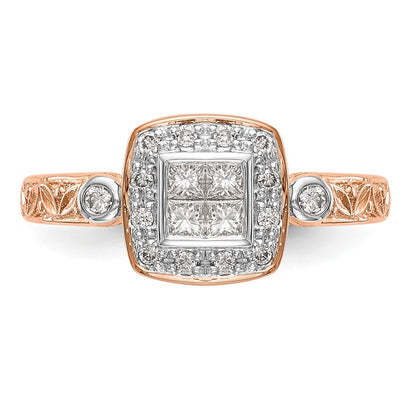 14K Rose Gold Complete Real Diamond Cluster Engagement Ring