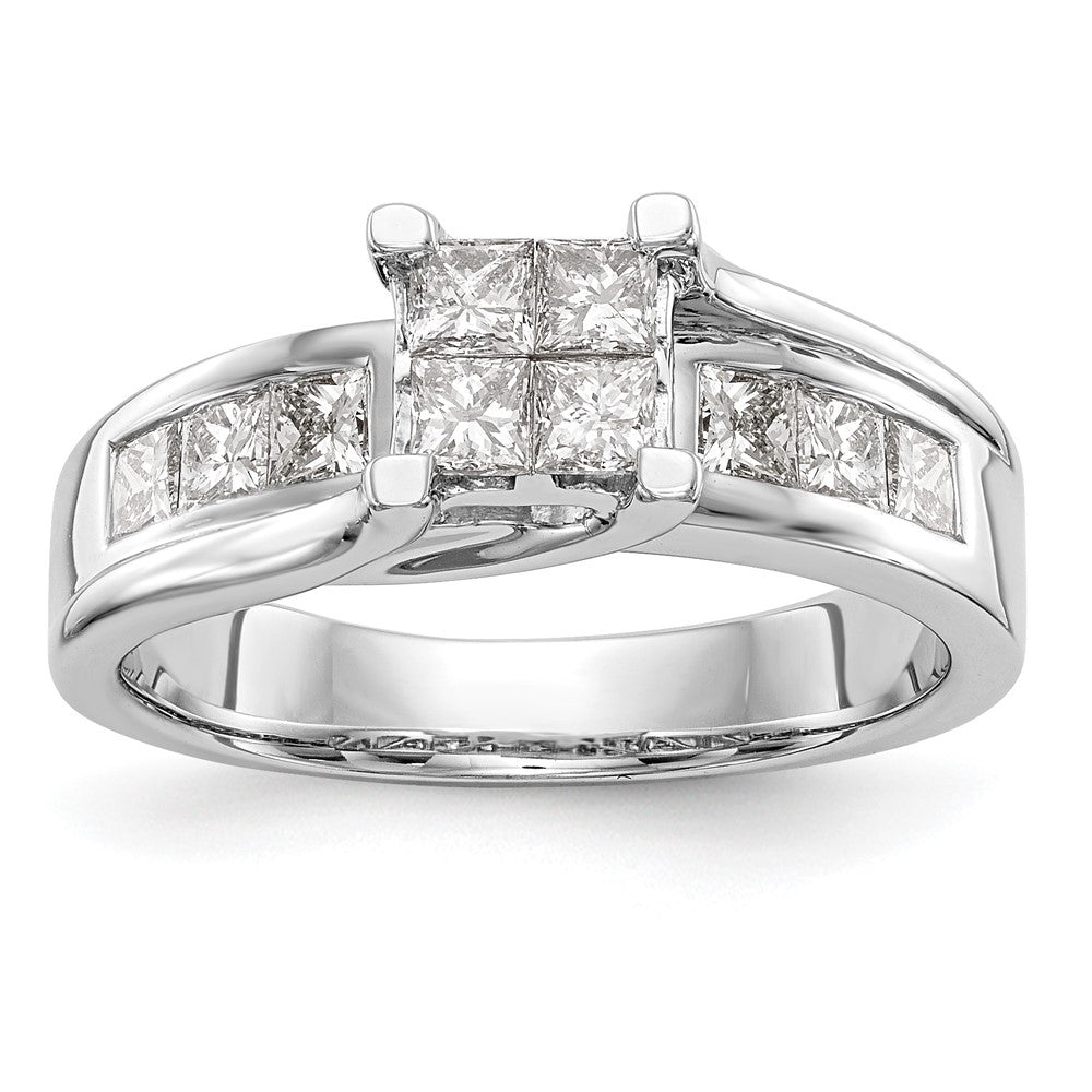 14K White Gold Complete Real Diamond Cluster Engagement Ring