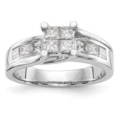 14K White Gold Complete Real Diamond Cluster Engagement Ring