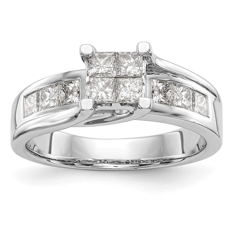 14K White Gold Complete Real Diamond Cluster Engagement Ring
